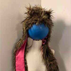 Neiman Marcus - Target Brown Faux Fur Hat with Pink Lining SKAIST TAYLOR